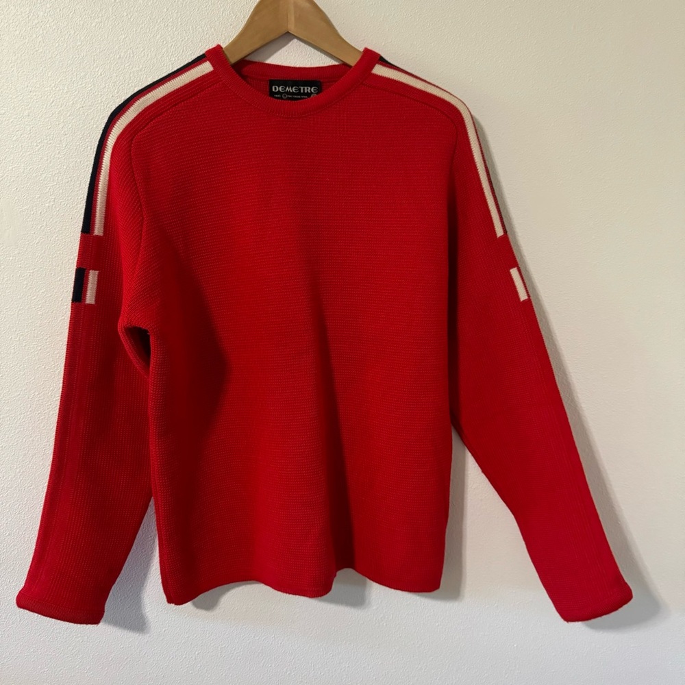 Vintage Demeter Pure Virgin Wool Downhill Ski Crewneck Sweater Red Stripes-L